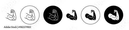 Strong hand icons set in black filled and outlined style