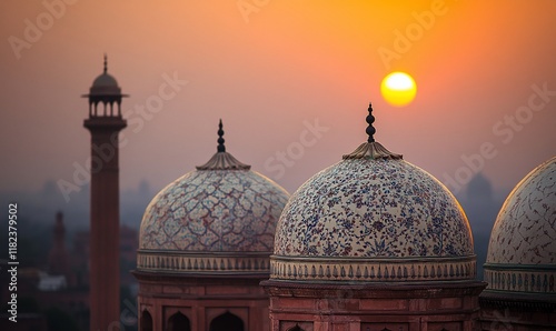Sunset over Lahore's mosque domes