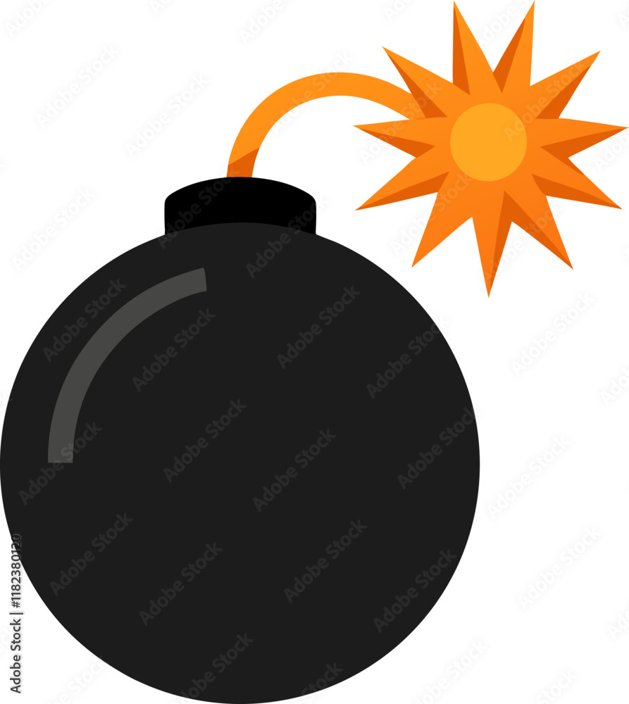 bomb with burning fuse flat silhouette  icon vector illustration on white background
