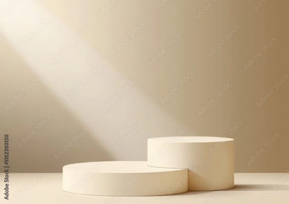 3d display product beige minimal scene with geometric podium platform. cylinder background vector 3d rendering with podium. stand for cosmetic products. Stage showcase on pedestal 3d beige studio
