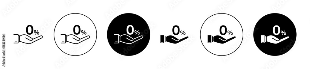 Zero percent icons set in black filled and outlined style Zero percent icons set in black filled and outlined style