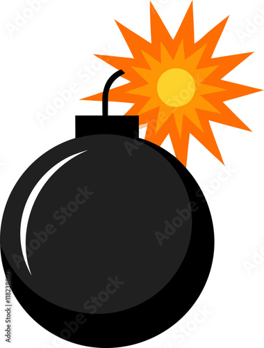 bomb with burning fuse flat silhouette  icon vector illustration on white background
