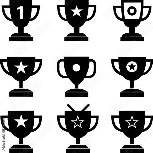 Trophy cup icon set silhouette vector on white background