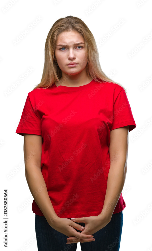 Fototapeta premium Young caucasian woman over isolated background skeptic and nervous, frowning upset because of problem. Negative person.