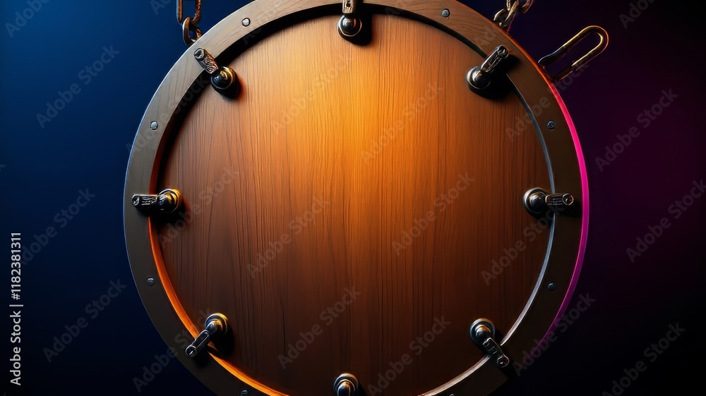 Vibrant Circular Wood and Metal Panel with Chains - AI Photo Vibrant Circular Wood and Metal Panel with Chains - AI Photo