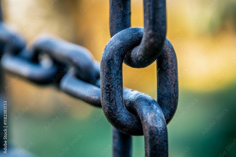 Close-up view of weathered metal chain links. Close-up view of weathered metal chain links.