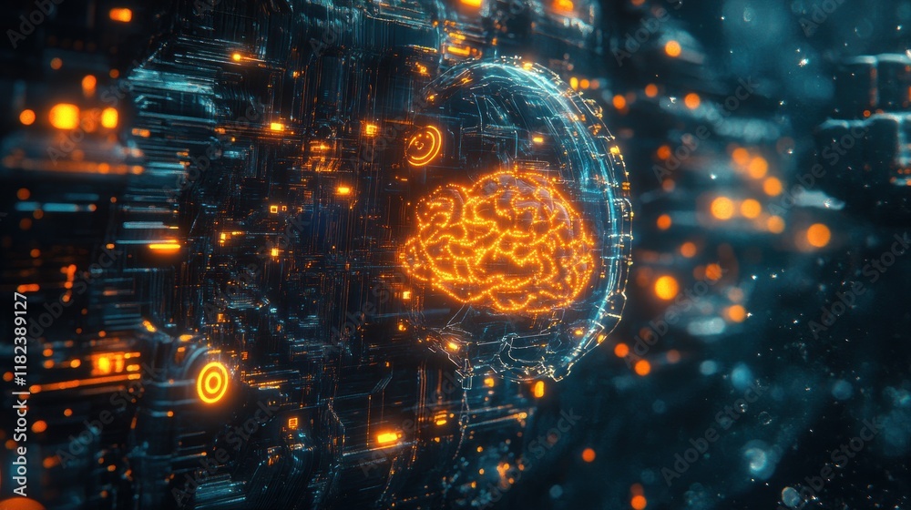 custom made wallpaper toronto digitalGlowing digital brain inside a complex technological sphere.