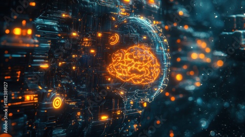 Wallpaper Mural Glowing digital brain inside a complex technological sphere. Torontodigital.ca