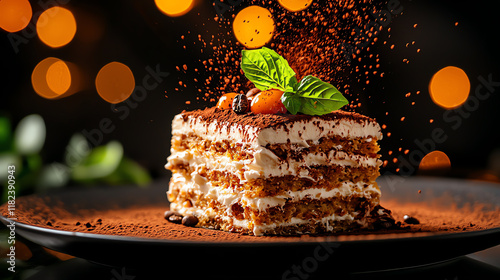 f0b Italian tiramisu with layers of coffeesoaked ladyfingers and mascarpone cream photo