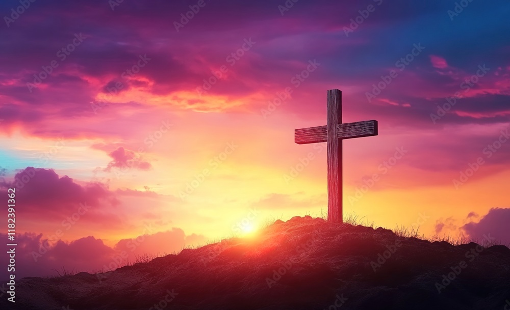 The cross on the hill with a sunset sky background, a Jesus Christ wallpaper for mobile phones and computer screen backdrop design. The cross on the hill with a sunset sky background, a Jesus Christ wallpaper for mobile phones and computer screen backdrop design.