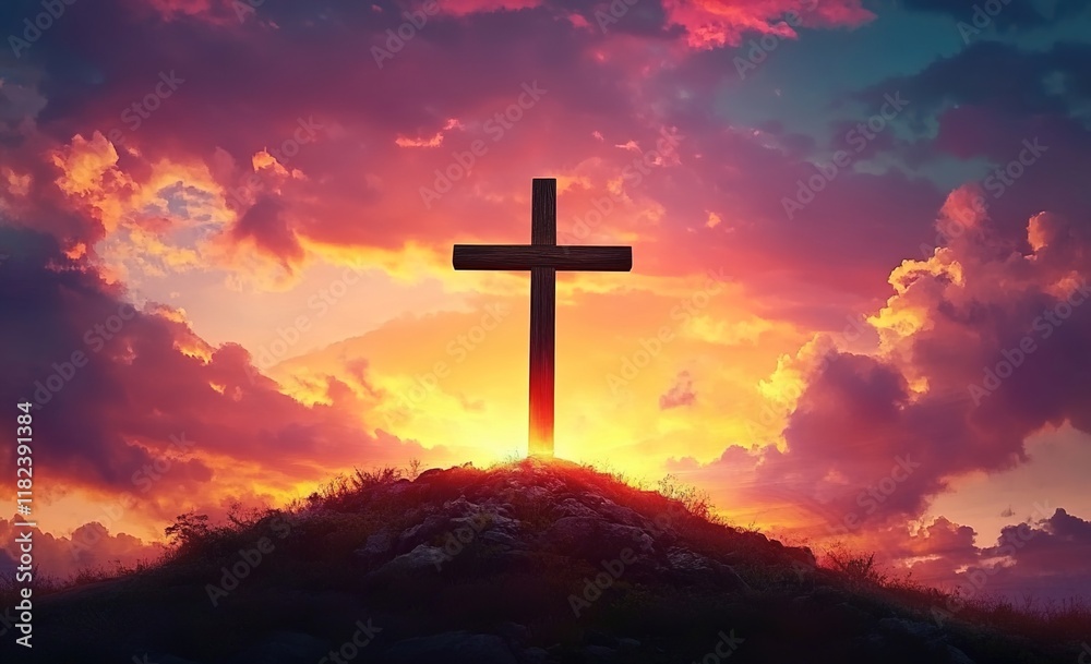The cross on the hill with a sunset sky background, a Jesus Christ wallpaper for mobile phones and computer screen backdrop design. The cross on the hill with a sunset sky background, a Jesus Christ wallpaper for mobile phones and computer screen backdrop design.