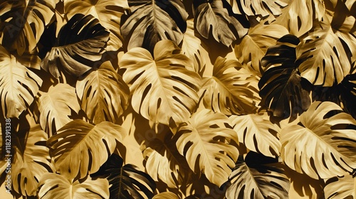 Golden Monstera Leaves Background Texture
