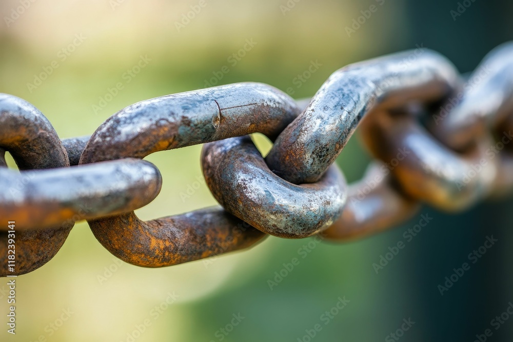 Rusty metal chain links close-up, blurred background. Rusty metal chain links close-up, blurred background.