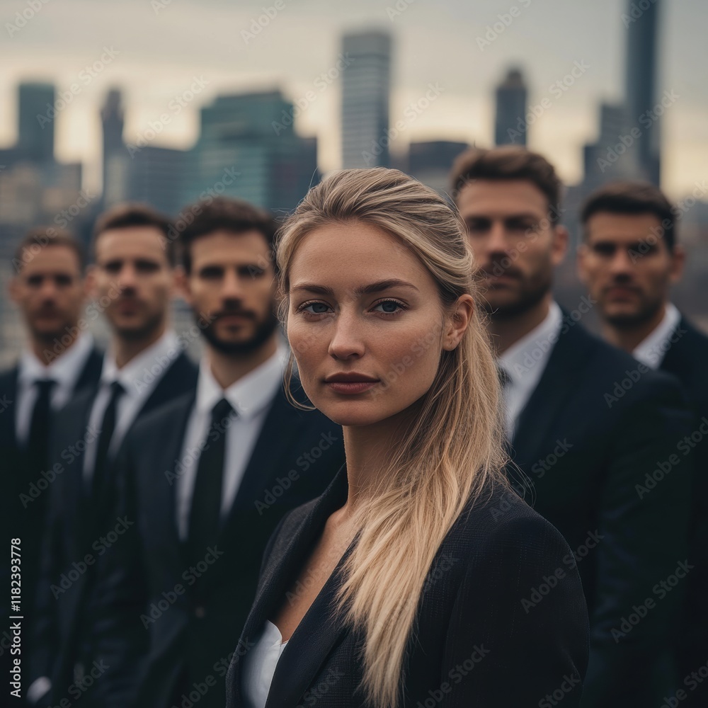 A small group of adults dressed in black stands united in a contemporary urban setting, portraying sophistication and teamwork. A small group of adults dressed in black stands united in a contemporary urban setting, portraying sophistication and teamwork.