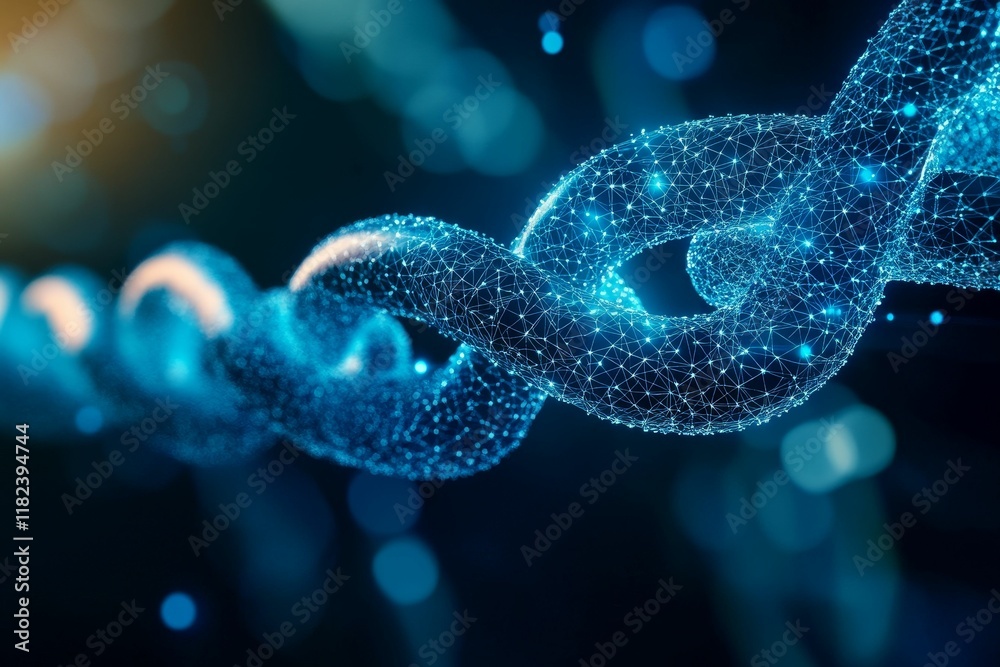 Abstract blue chain, linked nodes, glowing dark. Abstract blue chain, linked nodes, glowing dark.