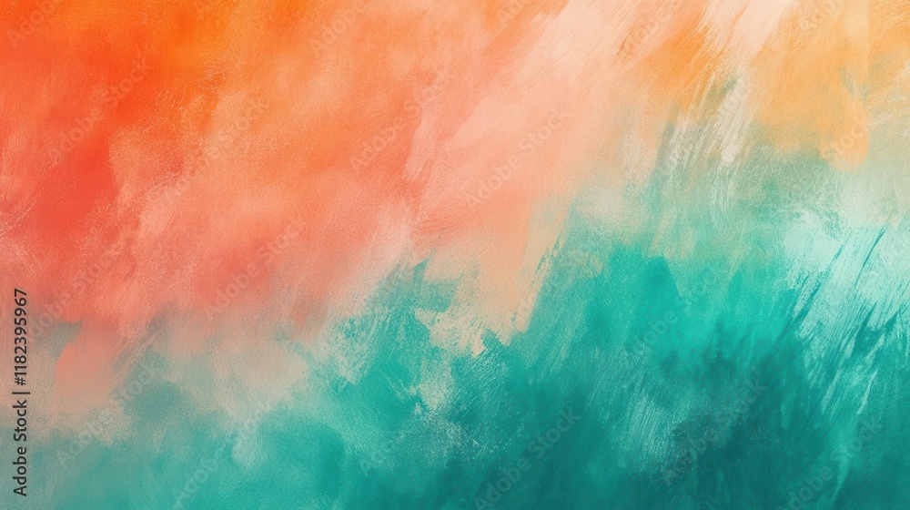 Fototapeta premium a vibrant abstract design blending orange, teal, green, and pink, with soft gradients and grainy noise, perfect for a stylish summer poster that radiates warmth and creativity