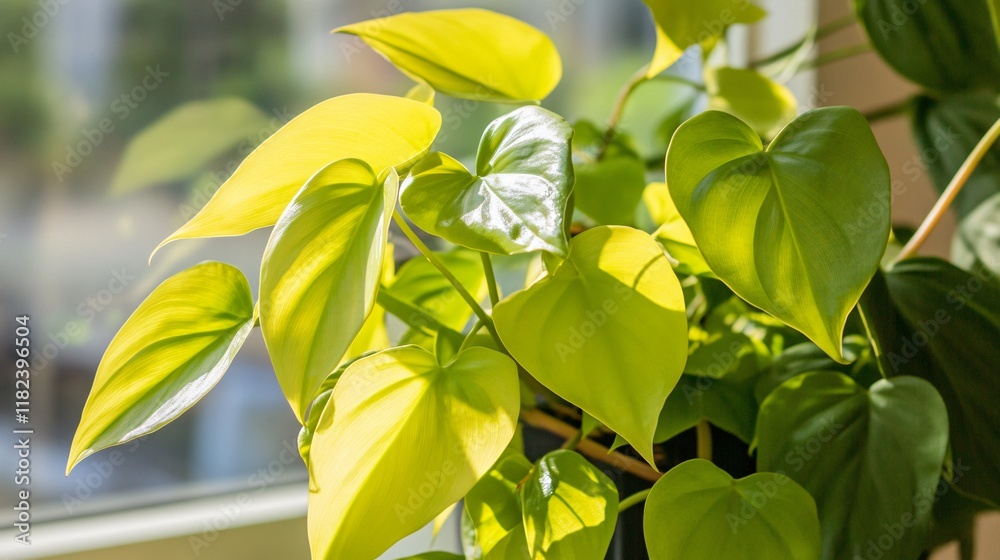 Obraz premium Vibrant Golden Pothos Houseplant in Sunlight
