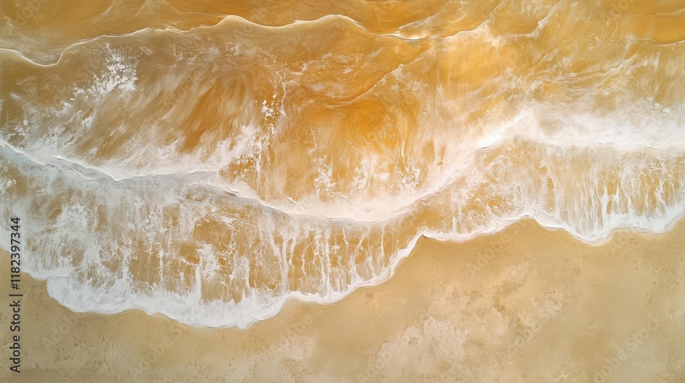an abstract aerial view of a sandy beach with gentle waves rolling in, highlighted by sunlight, capturing the essence of summer vacation and relaxation an abstract aerial view of a sandy beach with gentle waves rolling in, highlighted by sunlight, capturing the essence of summer vacation and relaxation
