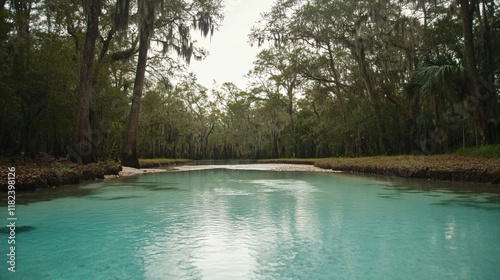 Serene Turquoise River Flowing Through Lush Green Forest