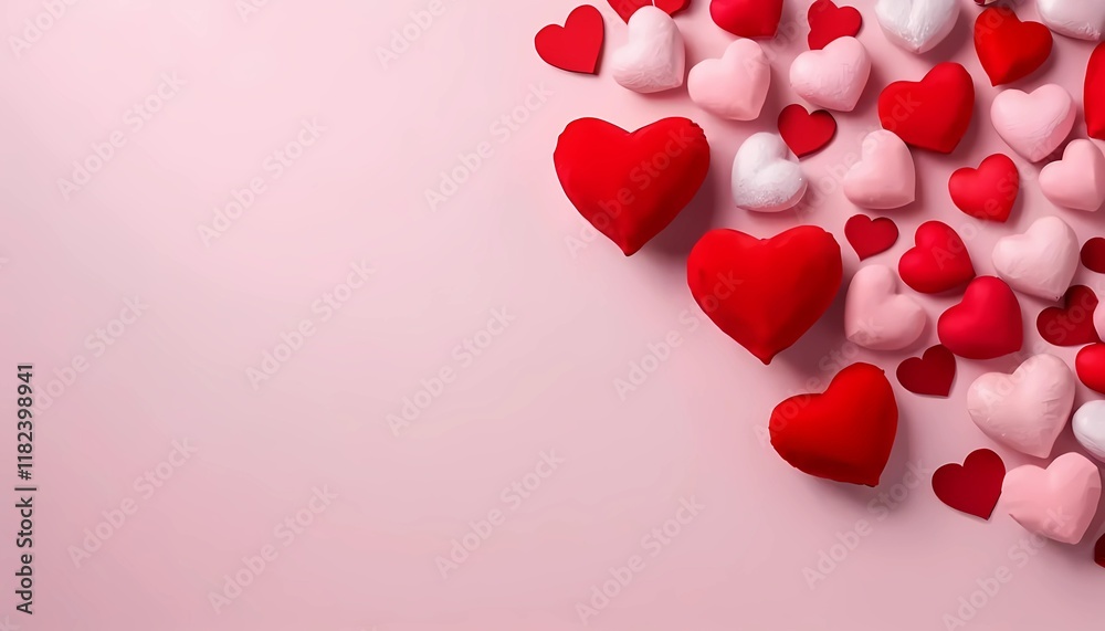 Valentine’s Day Illustration: Red and Pink Hearts on a Soft Pink Background Valentine’s Day Illustration: Red and Pink Hearts on a Soft Pink Background
