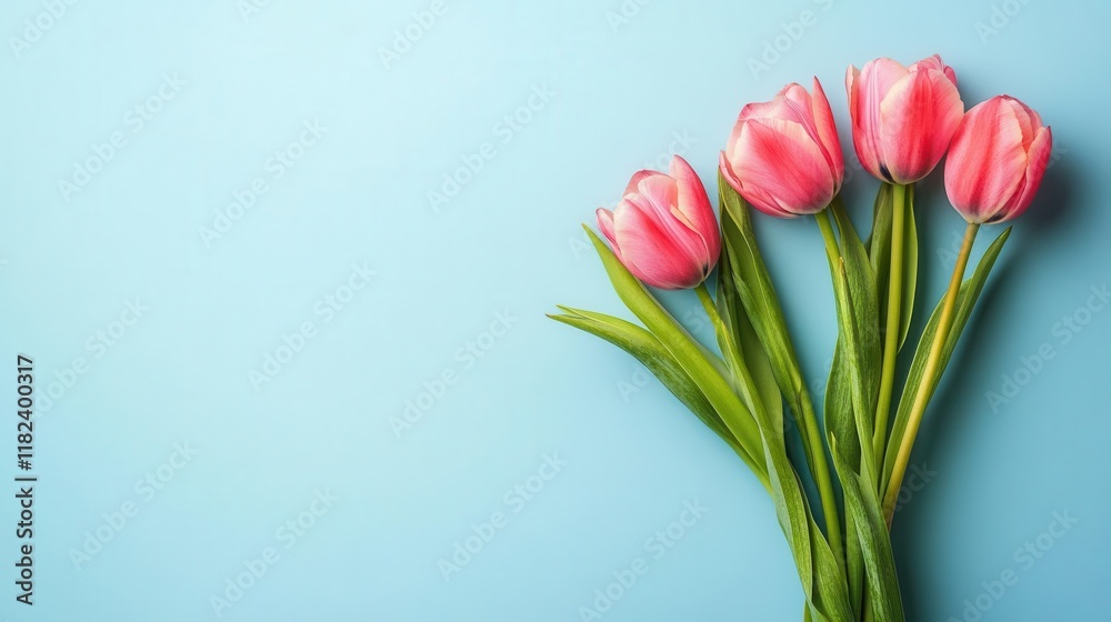 creative flat lay of spring flowers in full bloom, arranged on a soft pastel blue background, showcasing pink petals and vibrant colors, celebrating the beauty of nature creative flat lay of spring flowers in full bloom, arranged on a soft pastel blue background, showcasing pink petals and vibrant colors, celebrating the beauty of nature