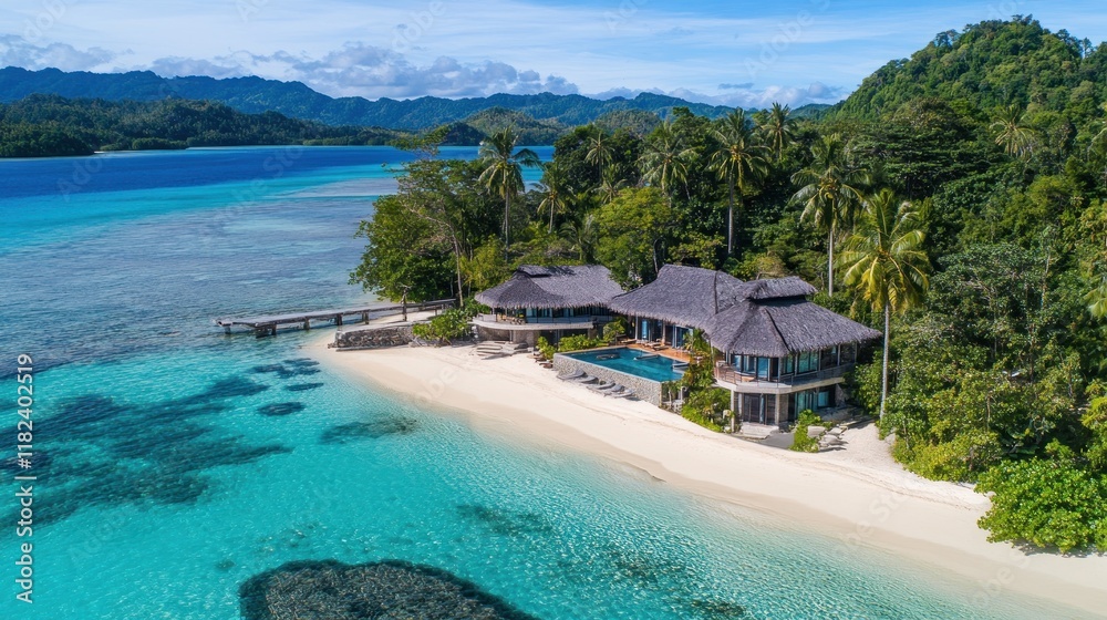 Luxurious beachfront villa on tropical island. Luxurious beachfront villa on tropical island.