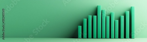 A minimalist green bar chart representing data growth, showcasing ascending bars against a monochromatic background.