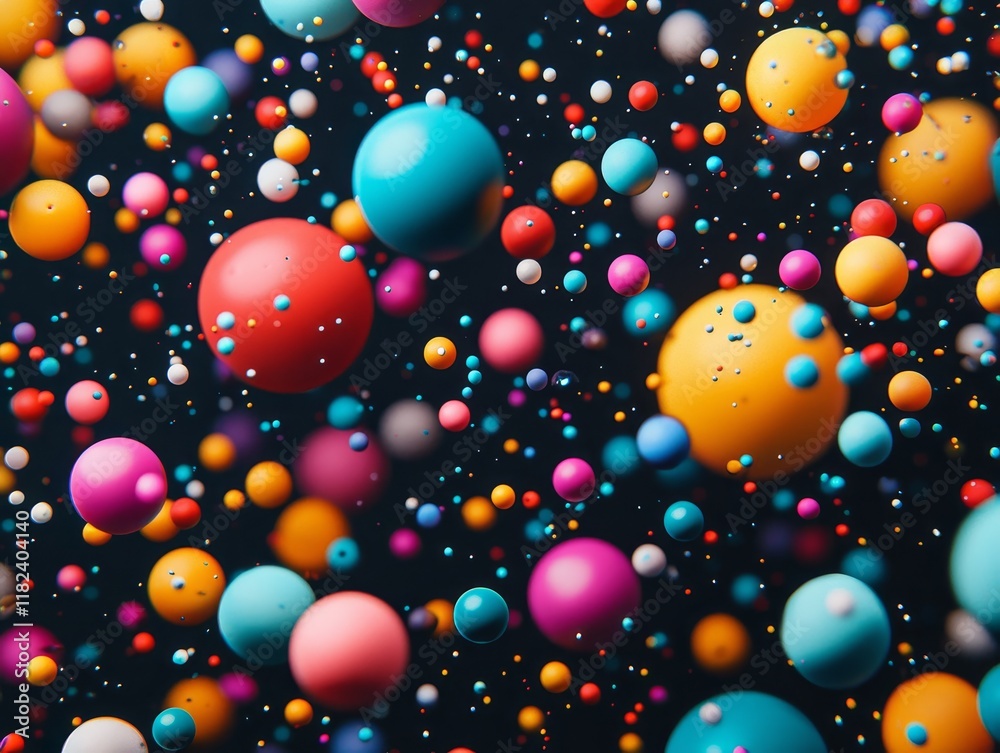 A vibrant arrangement of colorful spheres floating in a dark space, creating a dynamic and playful visual effect. A vibrant arrangement of colorful spheres floating in a dark space, creating a dynamic and playful visual effect.