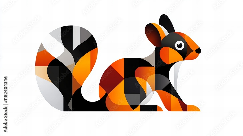 Geometric illustration of a squirrel in shades of orange and black. Modern art style. Geometric illustration of a squirrel in shades of orange and black. Modern art style.