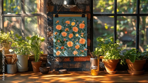 Botanical Floral Calendar Hanging Kitchen Window