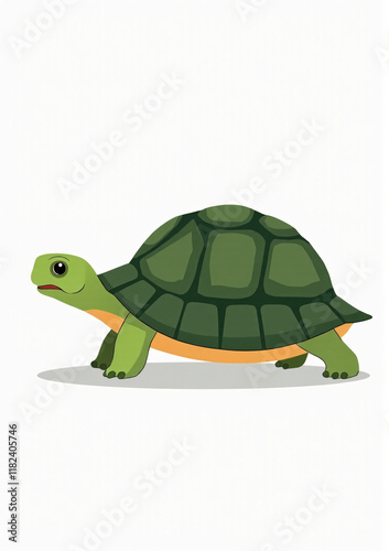 Large Cartoon Turtle on White Background, 2D Vector Animal Illustration
