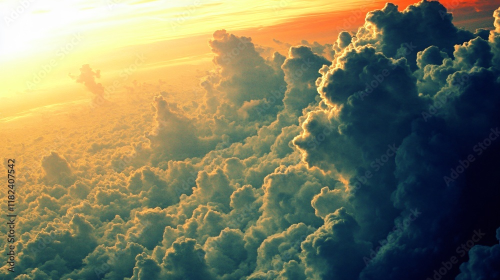 Dramatic Sunset Cloudscape- Aerial View of Golden and Dark Clouds Dramatic Sunset Cloudscape- Aerial View of Golden and Dark Clouds