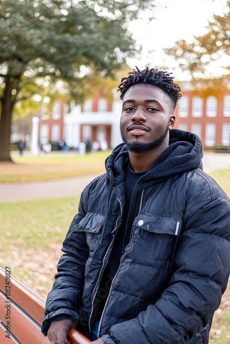 friendly african american student standing on HBCU university campus photo