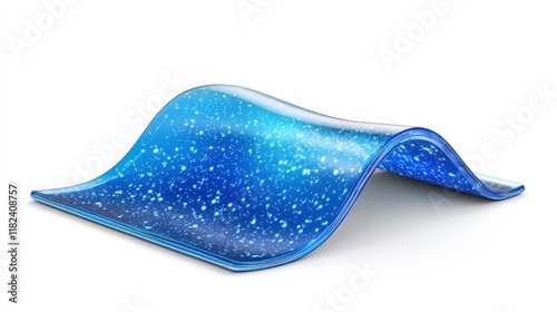 A flexible blue sheet with embedded glowing particles suggests applications in futuristic displays or energy-generating materials.