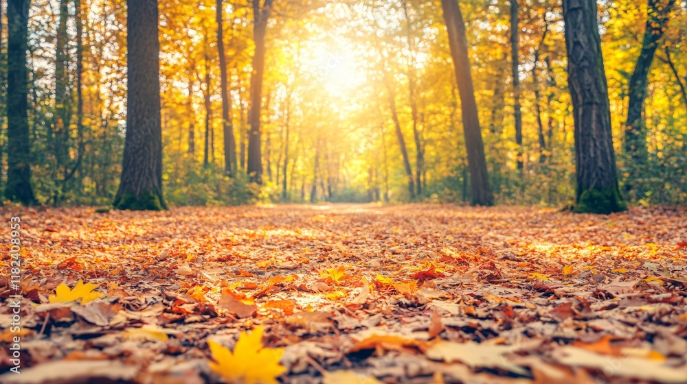 Autumn Forest Path Golden Leaves Sunlight Autumn Forest Path Golden Leaves Sunlight