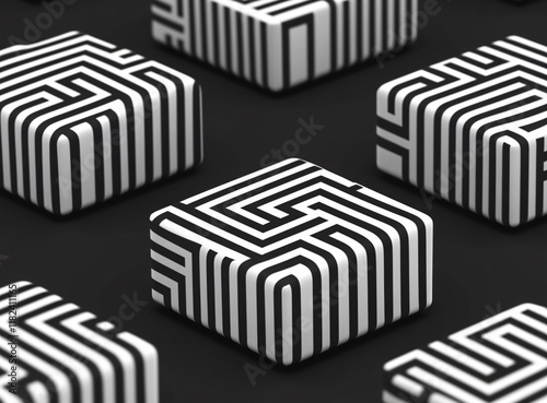Abstract Black and White Striped Cubes Pattern Background