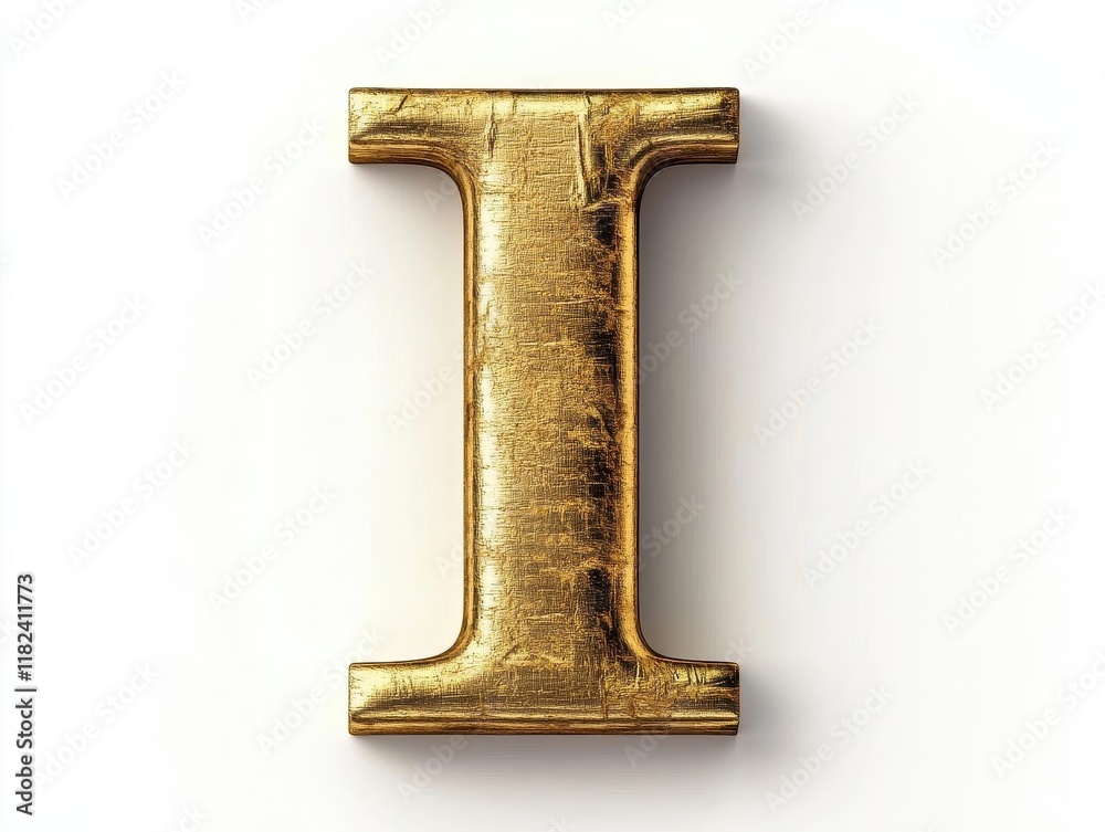 elegant 3d golden letter 'i' with brushed metallic texture featuring intricate serif details and sophisticated shadow effects on pristine white background elegant 3d golden letter 'i' with brushed metallic texture featuring intricate serif details and sophisticated shadow effects on pristine white background