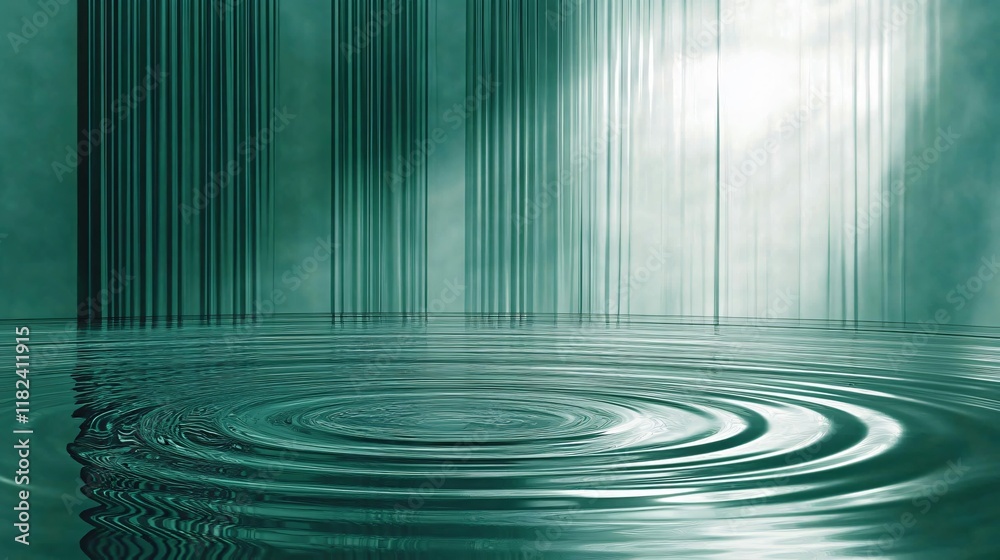 Fototapeta premium Abstract Teal Water Ripples Background, Calm Serene Scene with Vertical Lines