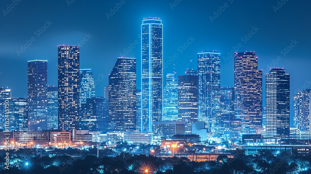 Naklejka premium Stunning Night View of Modern City Skyline