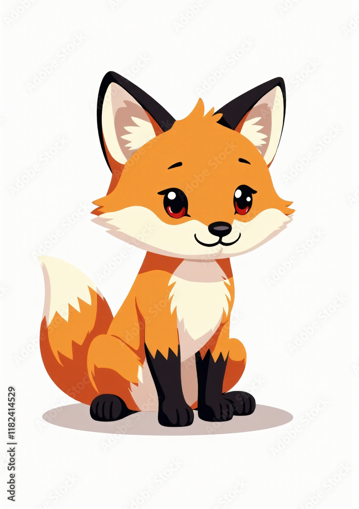 Obraz premium Playful Fox Cub in the Forest, Stylized Cartoon Wildlife Art 