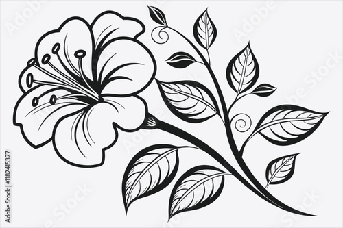 A stylized black and white silhouette of a flower