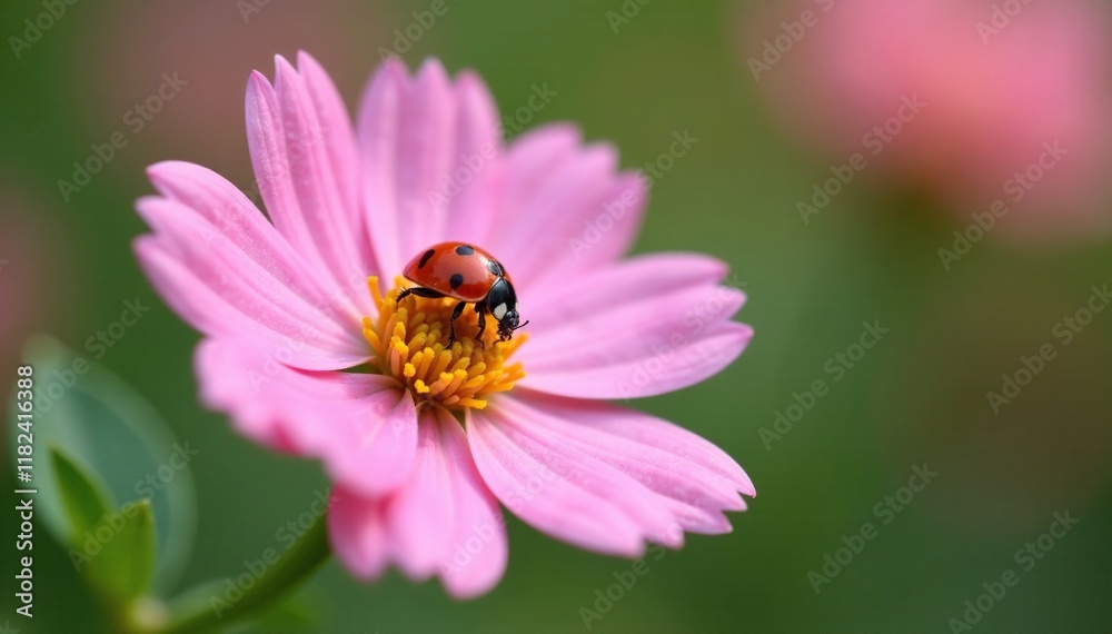 Tiny ladybug on a delicate pink flower petal with soft focus, natural, compact, flower Tiny ladybug on a delicate pink flower petal with soft focus, natural, compact, flower
