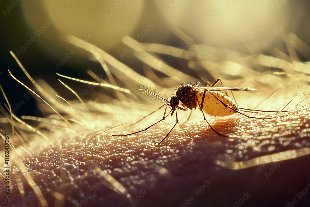Detailed macro of a mosquito in sunset light Detailed macro of a mosquito in sunset light