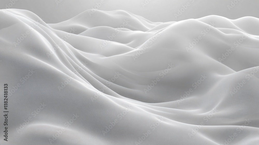 Fototapeta premium Abstract White Fabric Waves Landscape, Soft Gray Draped Textile Background