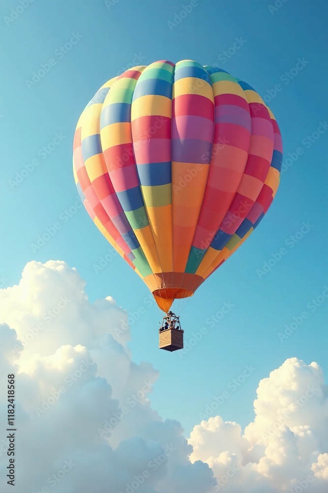 Obraz premium Colorful balloon floats beside a big puffy cloud, sky, soft