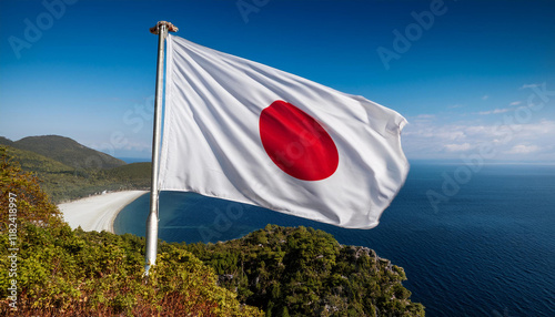 japanese flag waving excessive above photo