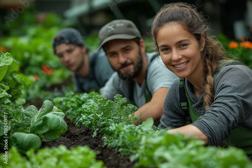Wallpaper Mural Harvesting Happiness: A team of young farmers cultivates a bountiful organic garden, their smiles reflecting the joy and satisfaction of their labor. Torontodigital.ca