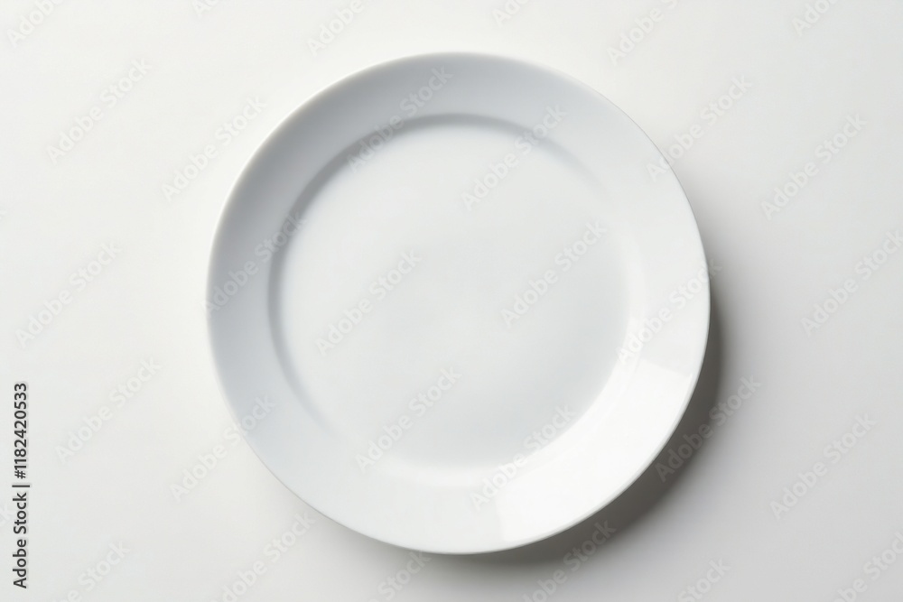Clean white porcelain plate on a plain white background, minimalist, porcelain Clean white porcelain plate on a plain white background, minimalist, porcelain