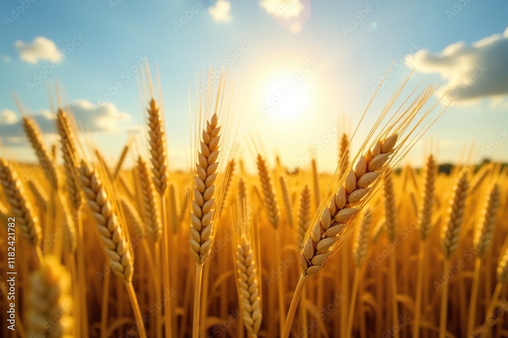 Fototapeta premium Wheat stalks stretching towards the sun's warm rays, wheat, summer, crops
