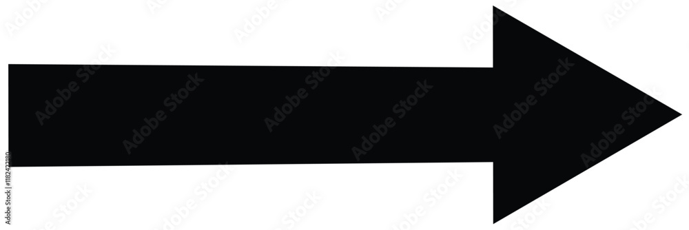 Horizontal long black straight arrow icon. Right pointing arrow. Straight large solid long black arrow icon. Vector illustration. Horizontal long black straight arrow icon. Right pointing arrow. Straight large solid long black arrow icon. Vector illustration.